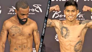 GARY RUSSELL JR MISSES WEIGHT! AS MARK MAGSAYO FLEXES CONFIDENTLY DURING WEIGH IN AHEAD OF FIGHT