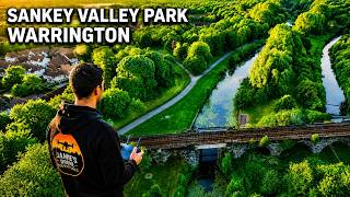 aerial views of Sankey Valley Park / Warrington drone footage