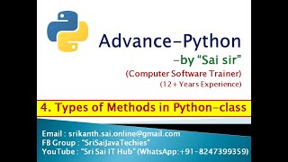 Python Types of Methods in class #4|| Instance Method||Class Method ||Static Method ||Class Variable