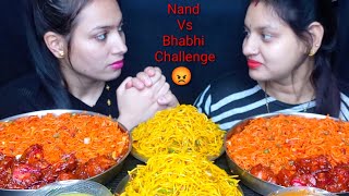 Bhabhi Or Maine Kiya Challenge 😡 | Eating Spicy 🔥 Schezwan Fried Rice Noodles Mix, Paneer Manchurian