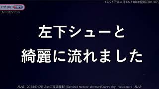 🌠ふたご座流星群　左下シューと綺麗に流れました 2024年12月20日　3時51分35秒　船橋空24時間ライブカメラ #火球 🌠　#ふたご座流星群