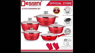 Periuk viral DESSINI ITALY Granite Aluminium Non Stick Casserole Pot Bowl Deep Fry Pan (12 Pcs)