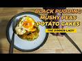Black Pudding Mushy Peas Potato Cakes