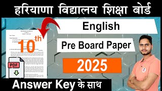 HBSE Class 10 English PreBoard Paper 2025 Solution/ Haryana Class 10 Official Model Question Paper