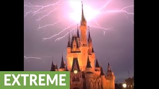Lightning strikes Cinderella's Castle at Disney World