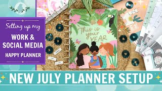 July 2023 Planner Setup | Frankenplanning My Work \u0026 Social Media Planner | Happy Planner