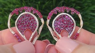 Certified Jewelry Natural Red Ruby Diamond 18k Rose Gold Earrings - C382