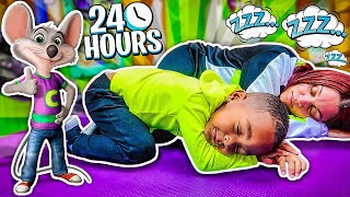 24 HOUR OVERNIGHT CHALLENGE At Chuck E Cheese With DJ's Clubhouse