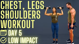 Chest, Legs \u0026 Shoulders Workout - 31 DoF Day 5 - Bands or Dumbbell Workout