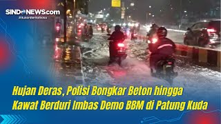 Hujan Deras, Polisi Bongkar Beton hingga Kawat Berduri Imbas Demo BBM di Patung Kuda