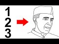 Turn 123 into Jawaharlal Nehru drawing - Childrens day drawing - How to draw chacha nehru easy art