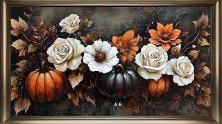 Vintage Fall Pumpkins Floral | 4K Gold Framed Wall Art | Gothic TV Artwork 🎃