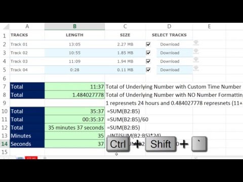 Excel Magic Trick 1250: Add Times to Get Total Minutes & Seconds From Downloaded Music Data