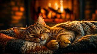 Fall asleep to Cat Purr \u0026 Warm Fireplace 🔥 Relax in Cozy Winter Hut, Deep Sleep