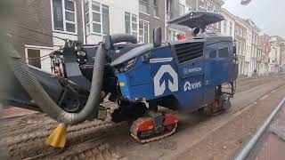 Deel1 Kws. Freeswerkzaamhede.🛣🚧🛑 Bij de Noordeinden.    In Leiden tijdelijke asfalt. weghalen.