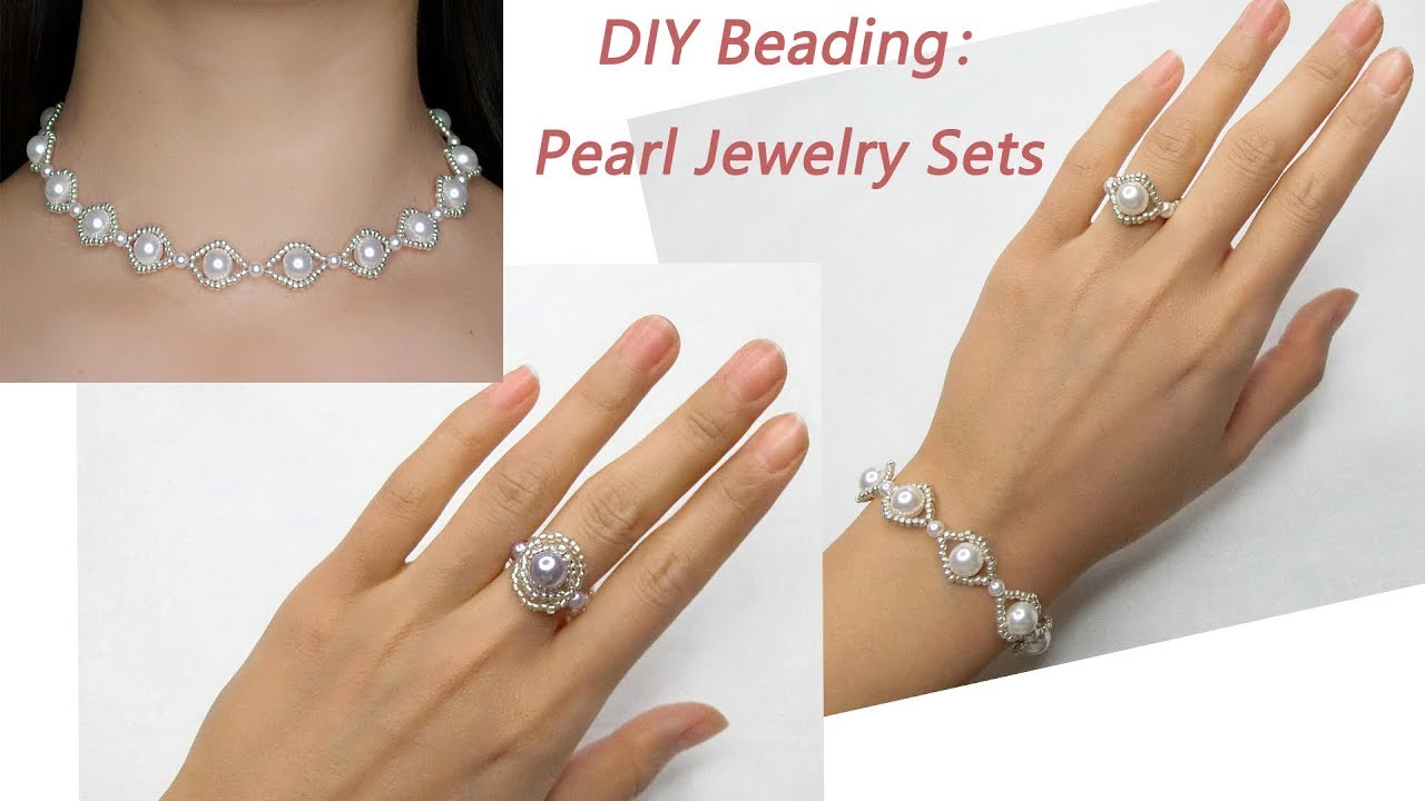 How To Make Pearl Beaded Jewelry Set Diy Pearl Bracelet Pearl Choker