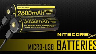 Nitecore Micro-USB Rechargeable 18650 Batteries, NL1826R, NL1834R for High Drain