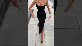 Stunning long tight black bodycon dress: Dinner outfit idea #fashion #style #shorts