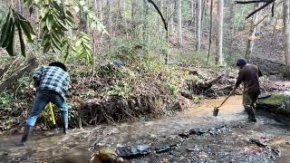 Mountain spring knuckle knocker tree removal for preventative maintenance on riverbank erosion