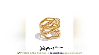 Yhpup 6789# Trendy 316L Stainless Steel Layered Hollow Geometric Wide Ring Gold Silver Color 18K PVD