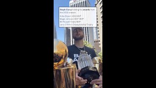 Steph Holding All Of His Trophies From This Season At GSW's Championship Parade 🏆 #shorts