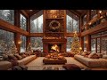 cozy christmas jazz playlist winter forest living room ambience u0026 snowfall crackling fireplace 🔥❄