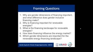 Gender Dimensions of Renewable Energy Financing