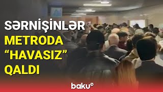 Bakı metrosunda izdiham: sərnişinlər ənənəvi sıxlıqda güclə hərəkət edir