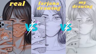 Real 🆚 Farjana Academy 🆚 My Drawing #shorts #sketch #drawing
