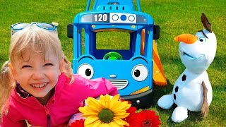 Alena plays with toys and little Bus by Chiko TV