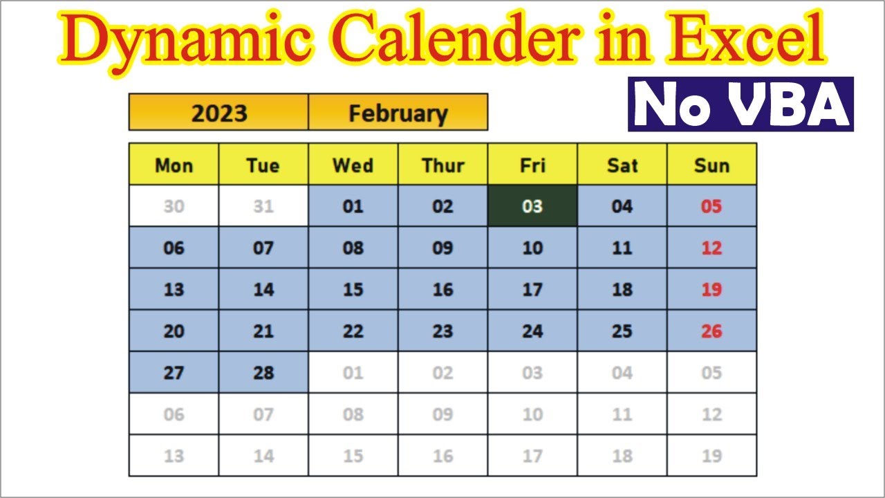 How To Create Dynamic Calendar In In Excel | No VBA - YouTube