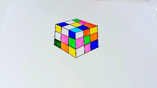 Coloring Drawing  How to Draw Rubik's cube Drawing step by step funny drawing