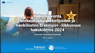 Erasmus+ korkeakoulutukselle: Hakuneuvonta, hakukierros 2024, globaali liikkuvuus