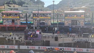 Max Verstappen getting pole position in the 2023 Monaco GP--view from the grandstand