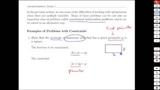 Unit 23-1 Constrained Optimization - Examples - MATH 121