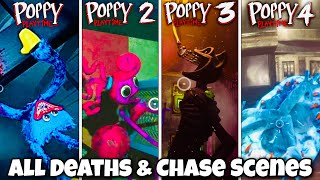 POPPY PLAYTIME ALL CHAPTERS (1~4): ALL BOSSES DEATH SCENES COMPARISON \u0026 CHASE SCENES (Showcase)