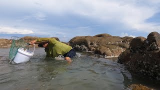 阿彬赶海遭遇大猛货，追了100多米远，抓到就直接爆桶了