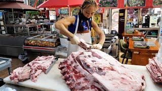 Finest Korean beef steak BBQ! / Beautiful female butcher | Korean street food