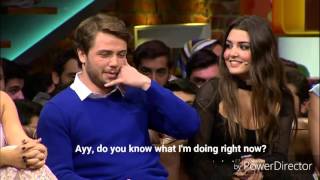 Gunesin Kizlari Cast - Beyaz Show - Hande calls Tolga in the middle of the night. English Subtitles.