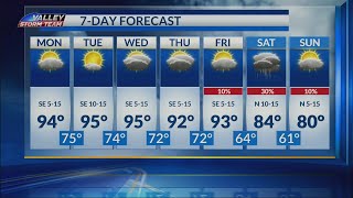 7 day forecast reveals temperatures in the 90's