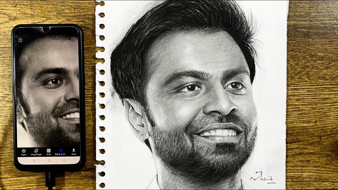 How To Finish Realistic Shading On Rough Paper | Drawing Jeetu Bhaiya ...