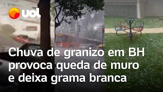 Chuva em BH: Com granizo e vendaval, temporal derruba muro e moradores se assustam com gelo; vídeos