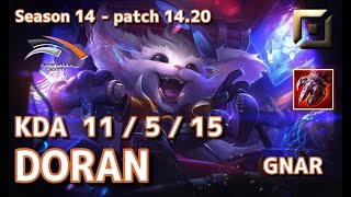 【EUWサーバー/GM】HLE Doran ナー(Gnar) VS ジャックス(Jax) TOP - Patch14.20 EUW Ranked【LoL】