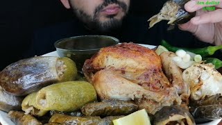 اكل محشي الدجاج مع الملوخية والمحاشي ASMR eating molokhia & stuffed chicken