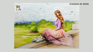 Drawing girl sitting alone with pencil sketch and coloring || Pencil coloring art