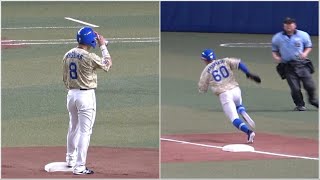 大島が大瀬良から粘りに粘って11球目に同点タイムリーツーベース！岡林が1塁から生還！ (2023/07/08)