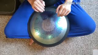 Hluru 14 inch UU Handpan Drums in G Major 9 Notes, Carbon Instrument Steel Drum with Soft Bag Green