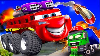 Lightning McQueen MEGA Truck \u0026 Tow Mater VS MAN Truck ZOMBIE slime Apocalypse in BeamNG.drive 🚓🧟‍♂️