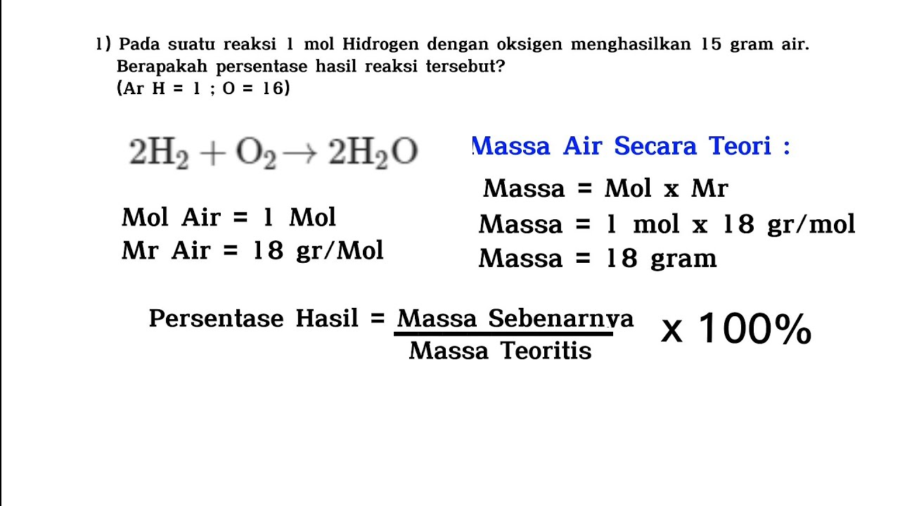 Menghitung Persentase Massa Hasil Reaksi Kimia (Soal Dan Pembahasan ...