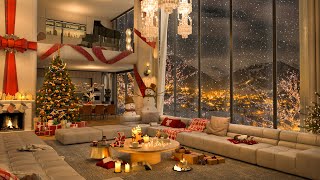 Elegant Christmas Loft 2025 🎄 Soothing Piano Jazz, Fireplace \u0026 Snowy Views for Relaxation